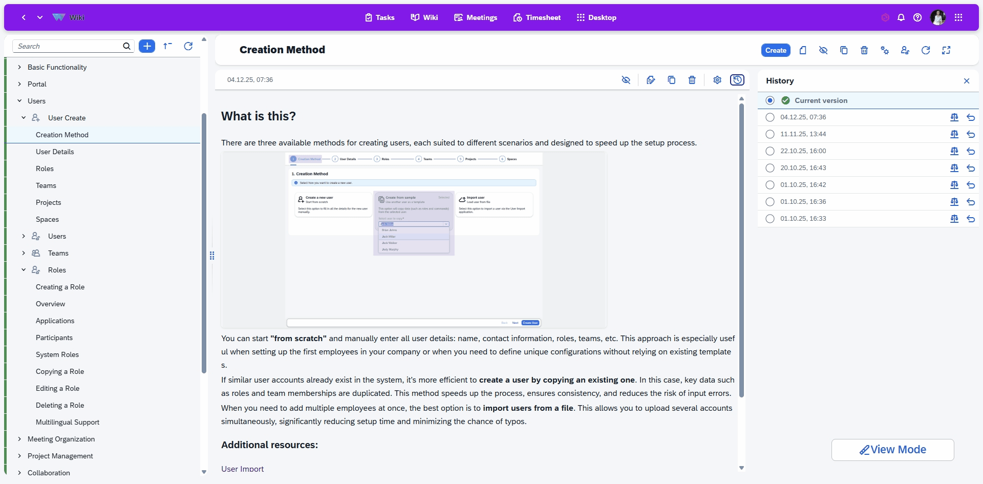History of changes History of changes