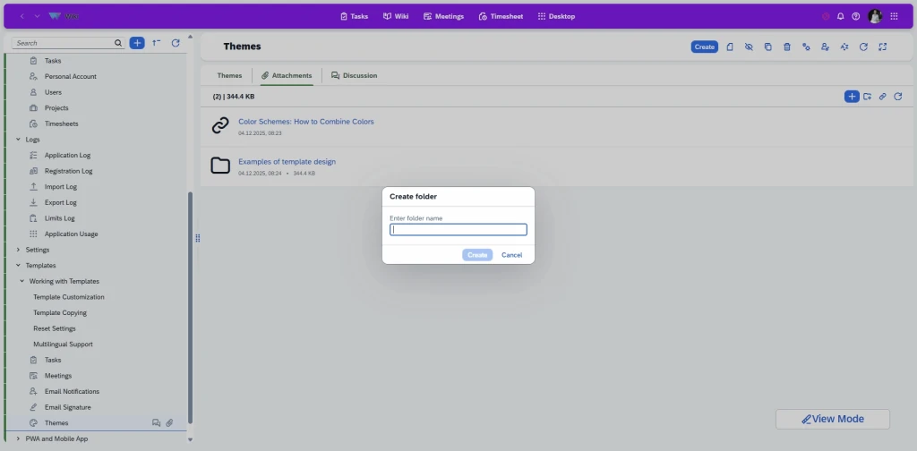 Secure cloud storage for attachments, enabling upload, organization, access and management of files including documents, images, folders and links at any time.