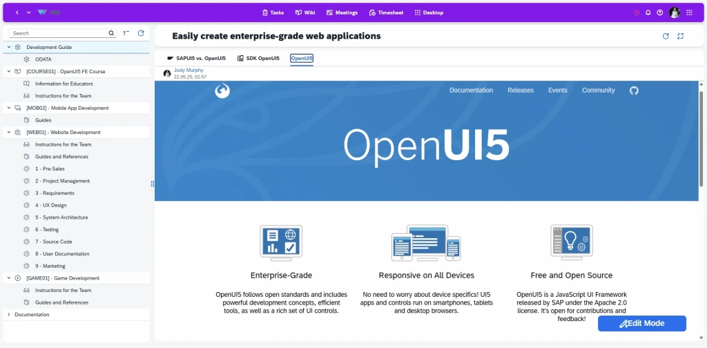 Content management with tabs and section headers, enabling structured organisation of information, creation and updating of instructions, and highlighting key details for easy access across all tabs.