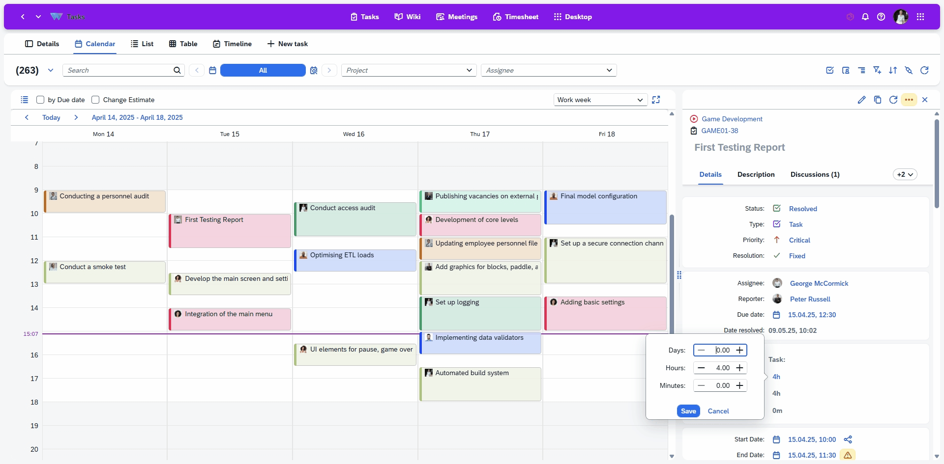 Planning-1 Task planning with effort estimation, time logging, work description tracking, and analysis of planned vs actual time spent to improve daily scheduling and productivity.