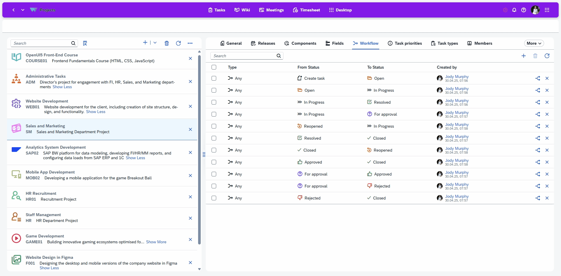 Planning Project planning with structured creation of projects, detailed specifications, release scheduling, task linking, status and priority management, and collaborative sharing across teams during development.