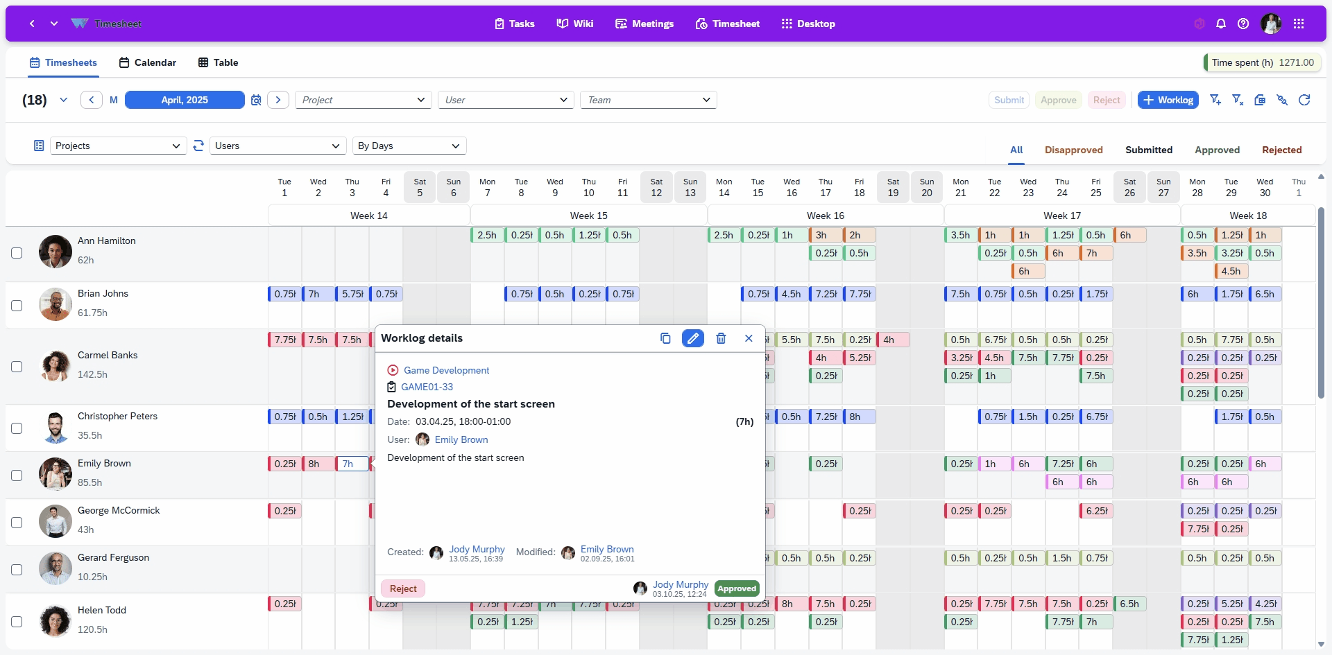 Work-time Working hours planning and approval for distributed teams, allowing employees to set availability and managers to review, adjust and coordinate schedules with tasks and dependencies.
