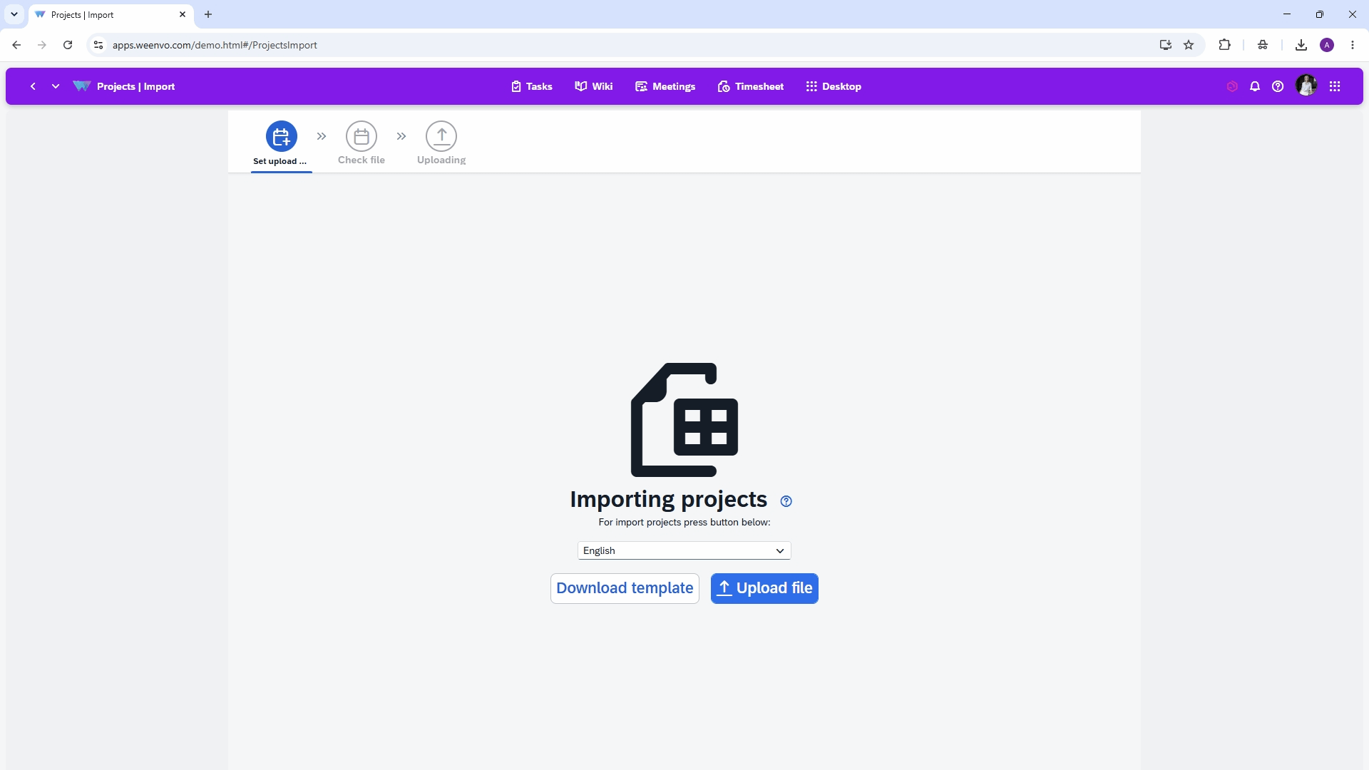 projects-import Import and export projects from Excel in Weenvo