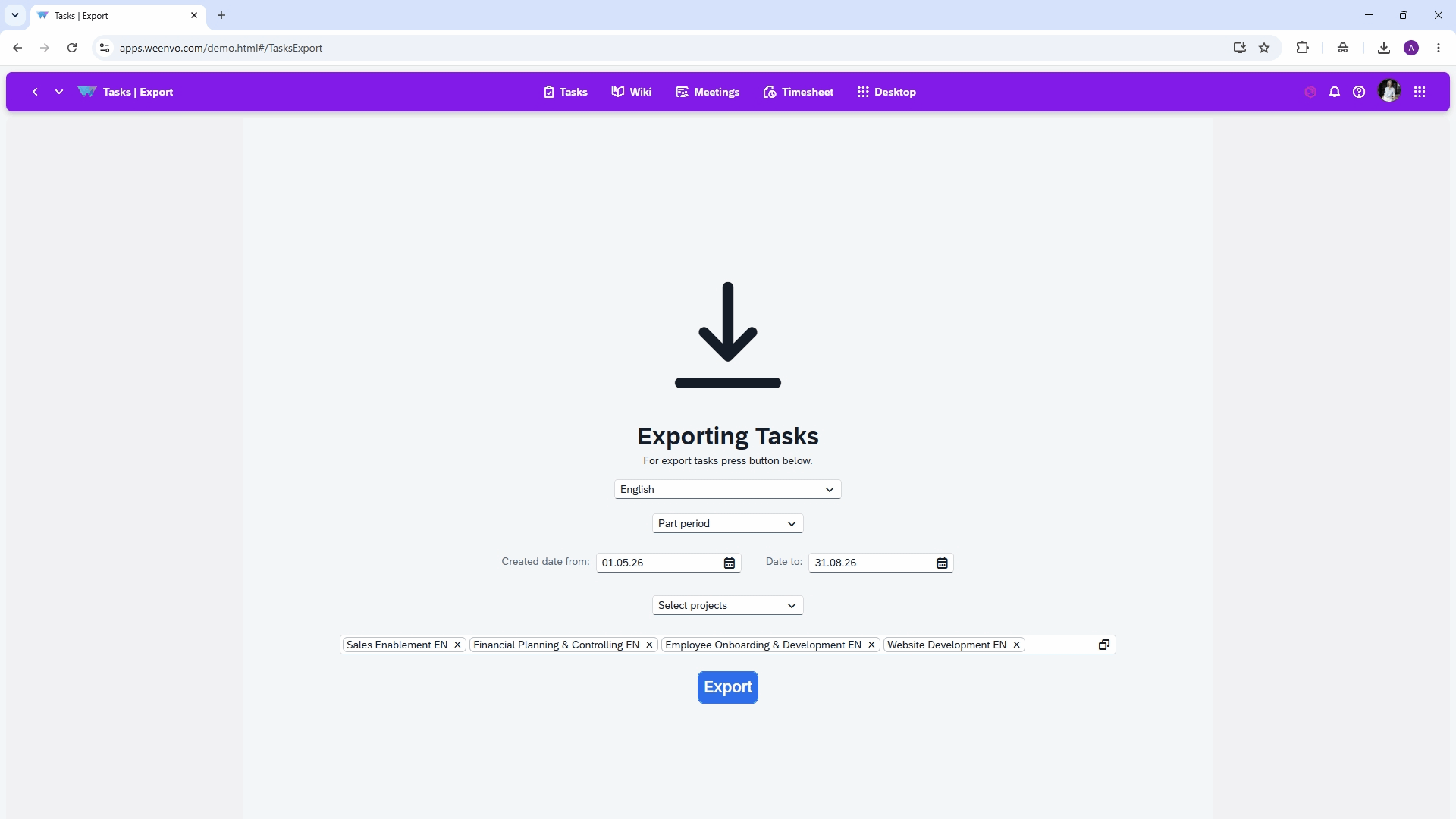 tasks-import Import and export tasks from Excel in Weenvo