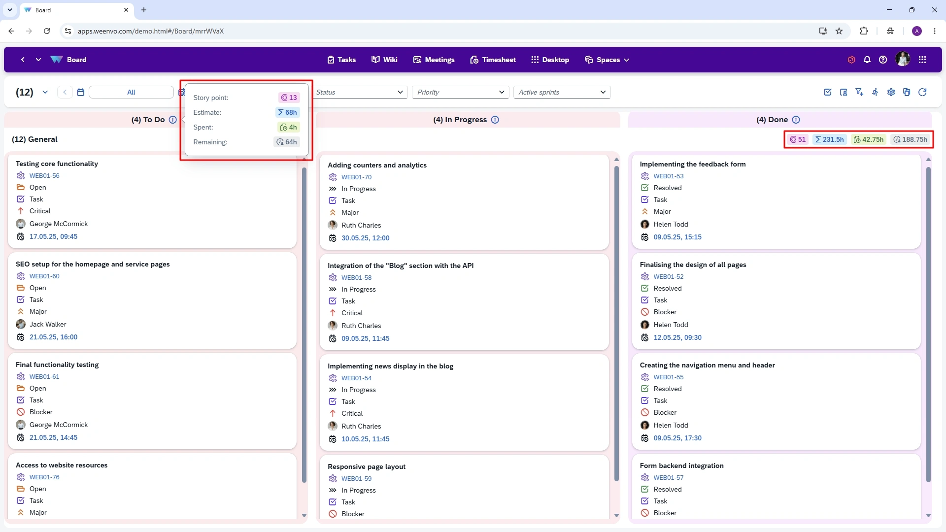Weenvo-Boards-estimate weenvo kanban board story points and effort tracking